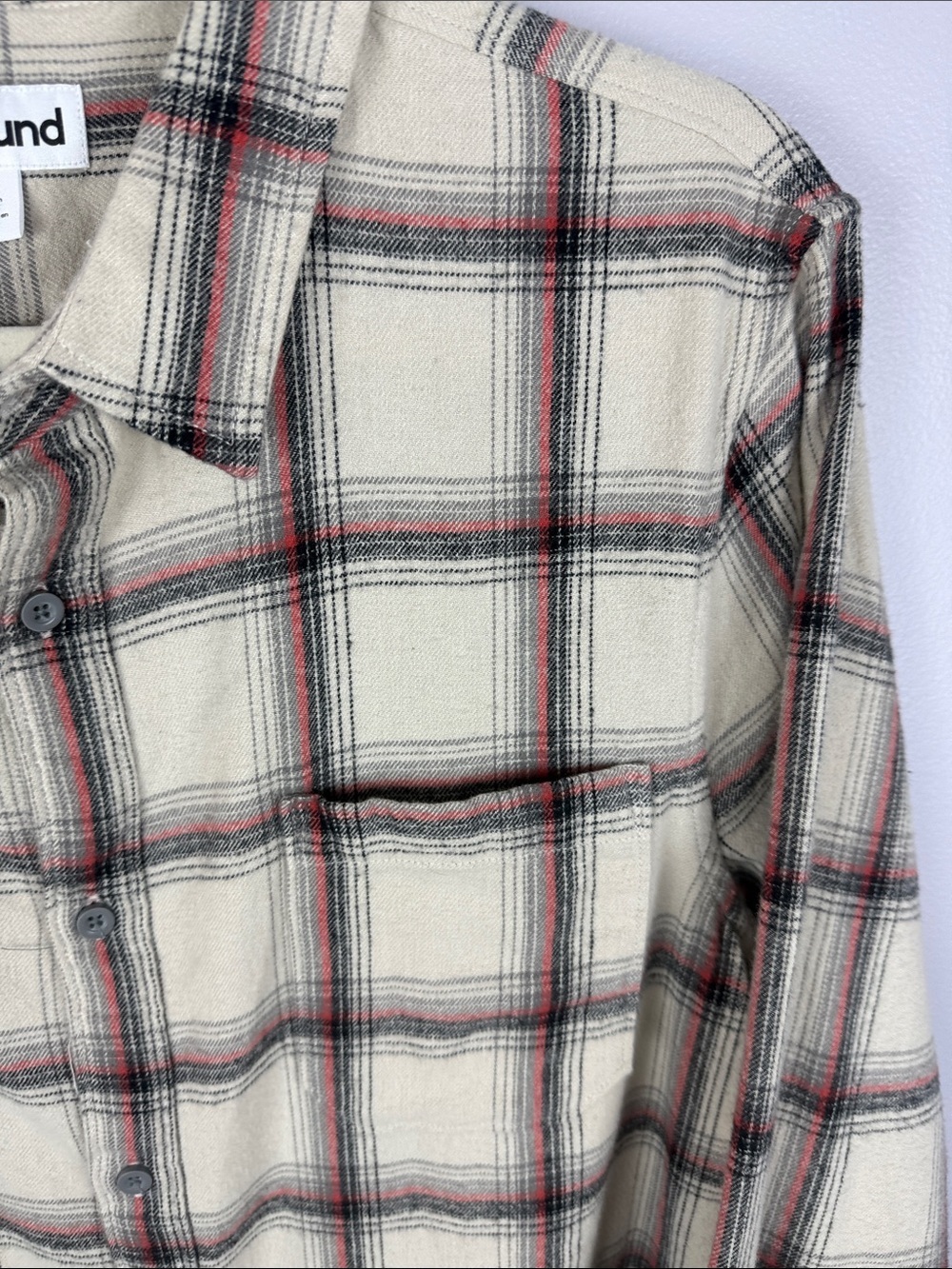 Abound Cotton Men's Plaid Flannel Button Down Shirt Off-White Red Grey Size L - Picture 7 of 12